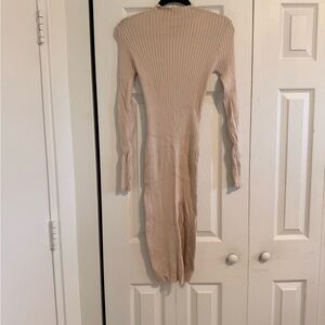 Forever 21 Nude Ribbed Long Sleeve Bodycon Midi Dress